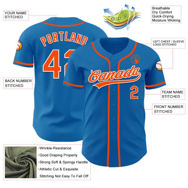 Custom Blue Orange-White Authentic Baseball Jersey - Image 3