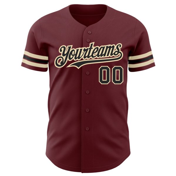 Custom Burgundy Black-City Cream Authentic Baseball Jersey - Image 2