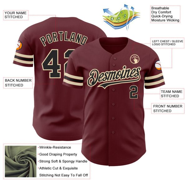 Custom Burgundy Black-City Cream Authentic Baseball Jersey - Image 3