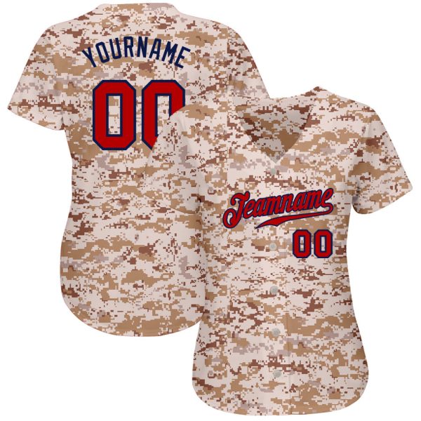 Custom Camo Red-Navy Authentic Salute To Service Baseball Jersey - Image 2