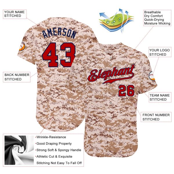 Custom Camo Red-Navy Authentic Salute To Service Baseball Jersey - Image 3
