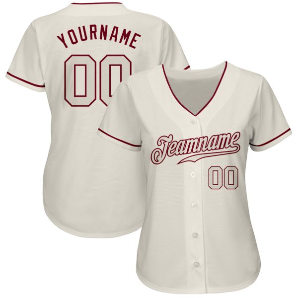 Custom Cream Cream-Crimson Authentic Baseball Jersey - Image 2