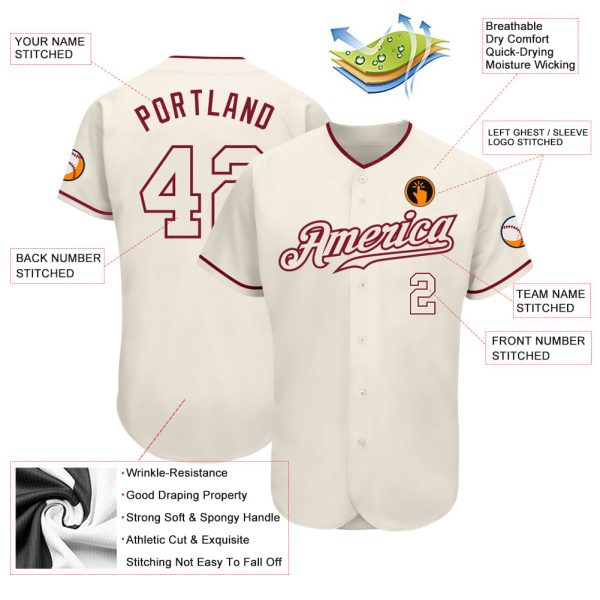 Custom Cream Cream-Crimson Authentic Baseball Jersey - Image 3