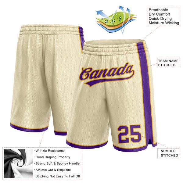 Custom Cream Purple-Gold Authentic Basketball Shorts - Image 2