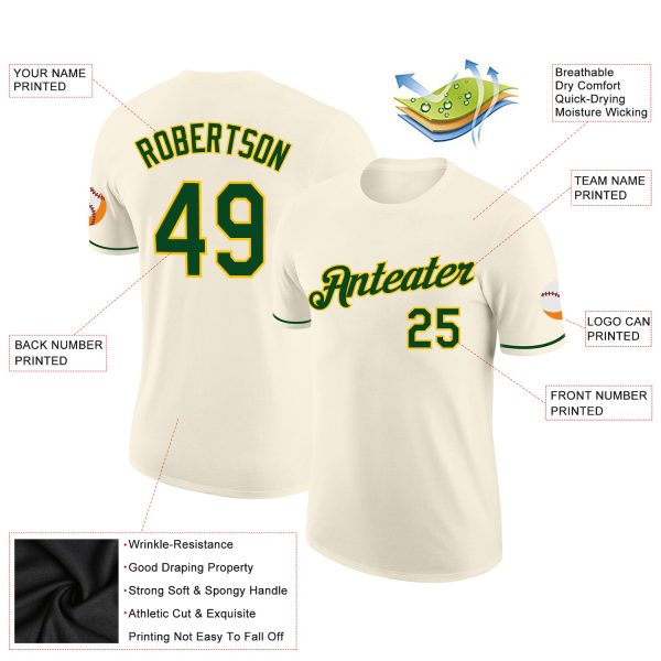 Custom Cream Green-Yellow Performance T-Shirt - Image 2