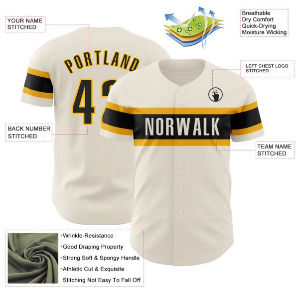 Custom Cream Black-Gold Authentic Baseball Jersey - Image 3
