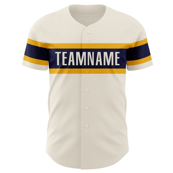 Custom Cream Navy-Gold Authentic Baseball Jersey - Image 2