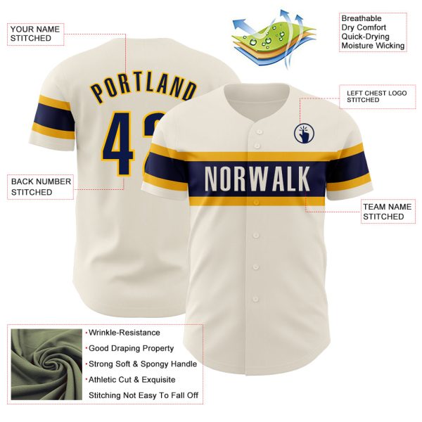 Custom Cream Navy-Gold Authentic Baseball Jersey - Image 3