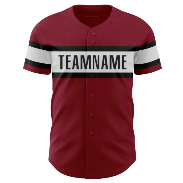 Custom Crimson White-Black Authentic Baseball Jersey - Image 2