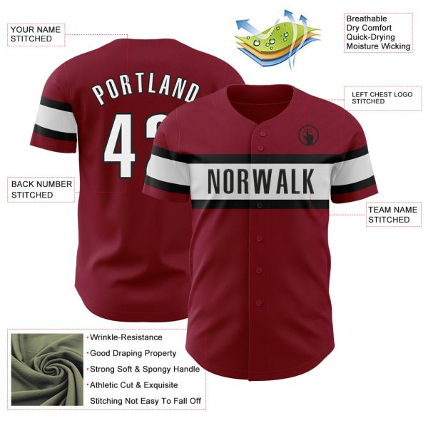 Custom Crimson White-Black Authentic Baseball Jersey - Image 3