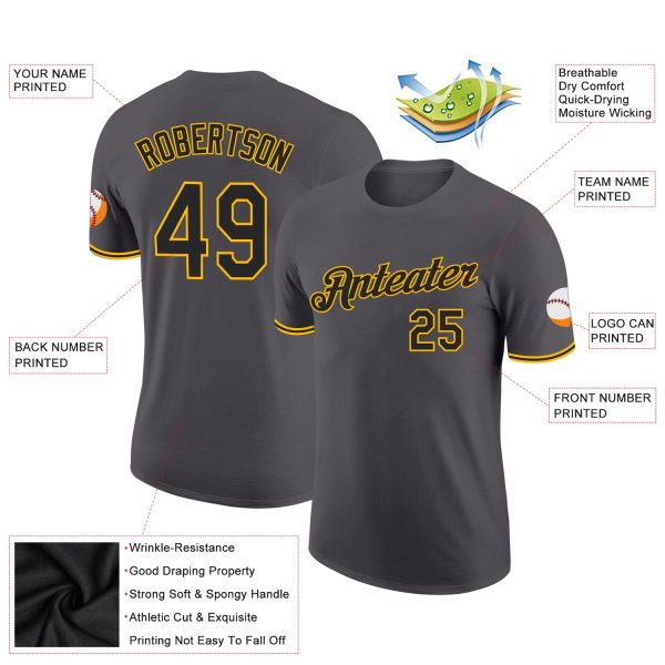 Custom Steel Gray Black-Gold Performance T-Shirt - Image 2