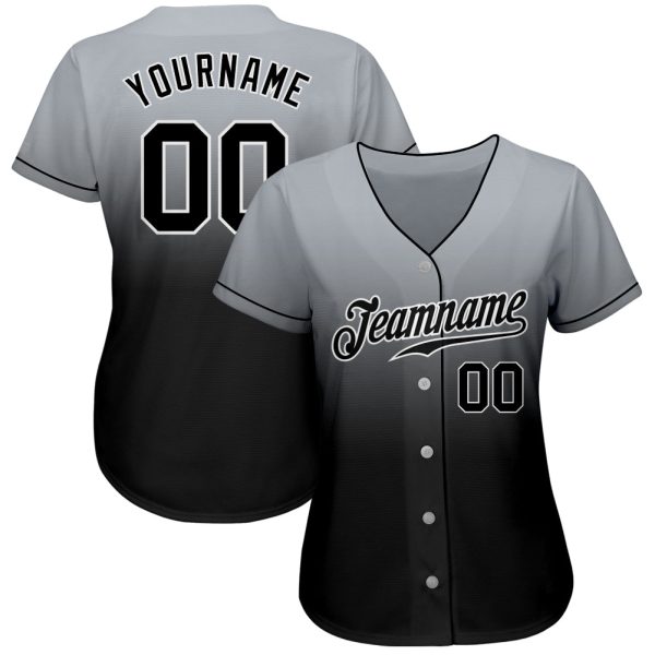 Custom Gray Black-White Authentic Fade Fashion Baseball Jersey - Image 2