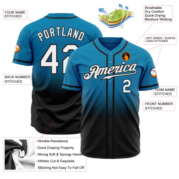 Custom Panther Blue White-Black Authentic Fade Fashion Baseball Jersey - Image 2