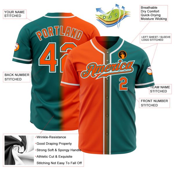 Custom Teal Orange-White Authentic Gradient Fashion Baseball Jersey - Image 2