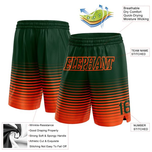 Custom Green Orange Pinstripe Fade Fashion Authentic Basketball Shorts - Image 2