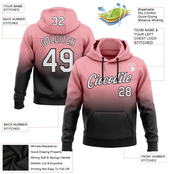 Custom Stitched Medium Pink White-Black Fade Fashion Sports Pullover Sweatshirt Hoodie - Image 2