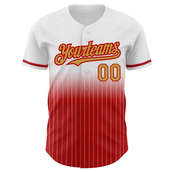 Custom White Pinstripe Old Gold-Red Authentic Fade Fashion Baseball Jersey - Image 3