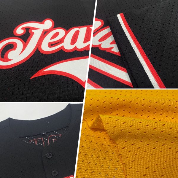 Custom Gold White-Green Mesh Authentic Throwback Baseball Jersey - Image 2