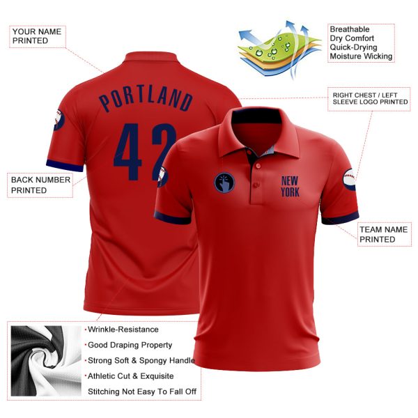 Custom Red Navy Performance Golf Polo Shirt - Image 3
