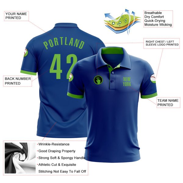 Custom Royal Neon Green Performance Golf Polo Shirt - Image 3