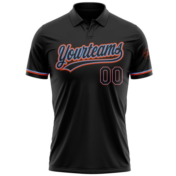 Custom Black Black Powder Blue-Orange Performance Vapor Golf Polo Shirt - Image 2