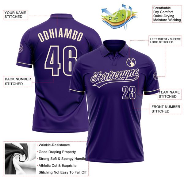 Custom Purple Cream Performance Vapor Golf Polo Shirt - Image 3