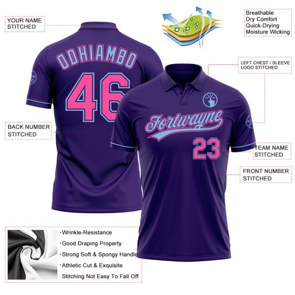 Custom Purple Pink-Light Blue Performance Vapor Golf Polo Shirt - Image 3