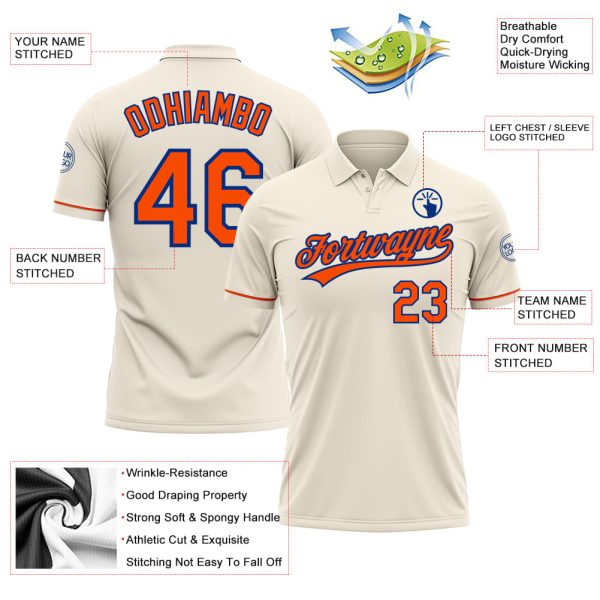 Custom Cream Orange-Royal Performance Vapor Golf Polo Shirt - Image 3