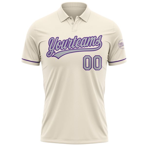 Custom Cream Gray-Purple Performance Vapor Golf Polo Shirt - Image 2