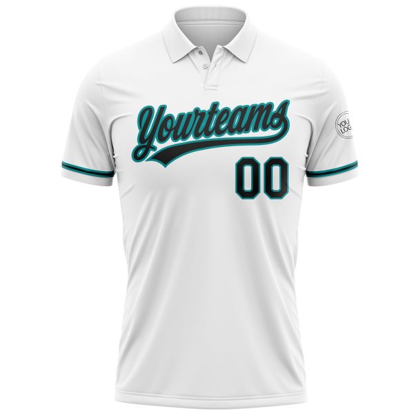 Custom White Black-Teal Performance Vapor Golf Polo Shirt - Image 2