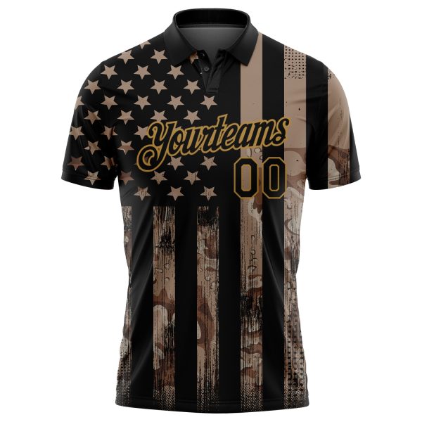 Custom Camo Black-Old Gold American Flag Performance Salute To Service Golf Polo Shirt - Image 2