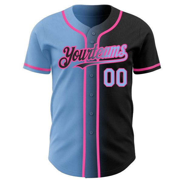 Custom Black Light Blue-Pink Authentic Gradient Fashion Baseball Jersey - Image 2
