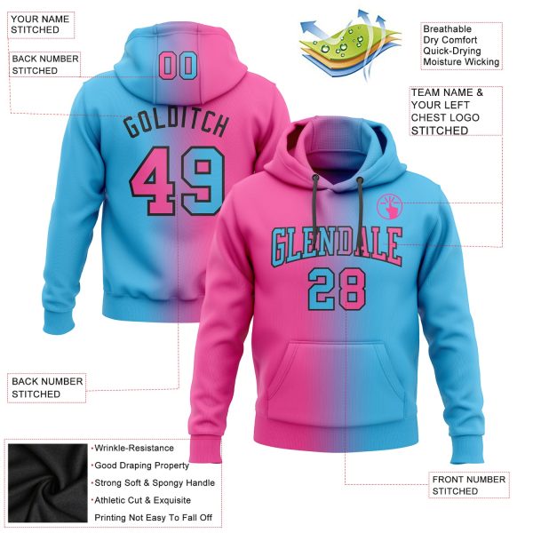 Custom Stitched Sky Blue Pink-Black Gradient Fashion Sports Pullover Sweatshirt Hoodie - Image 2
