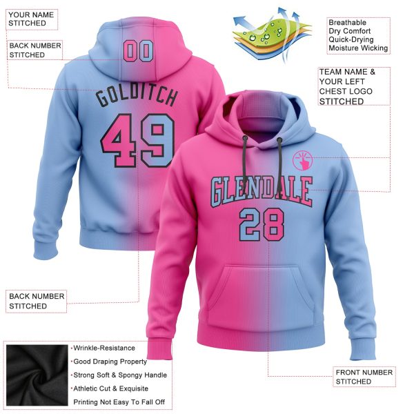 Custom Stitched Light Blue Pink-Black Gradient Fashion Sports Pullover Sweatshirt Hoodie - Image 2