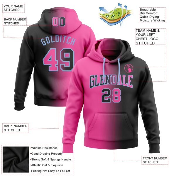 Custom Stitched Black Pink-Light Blue Gradient Fashion Sports Pullover Sweatshirt Hoodie - Image 2