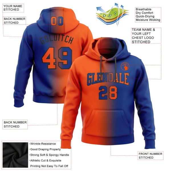 Custom Stitched Royal Orange-Black Gradient Fashion Sports Pullover Sweatshirt Hoodie - Image 2