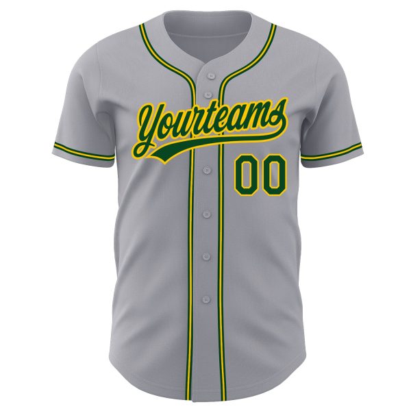 Custom Gray Green-Gold Authentic Baseball Jersey - Image 2