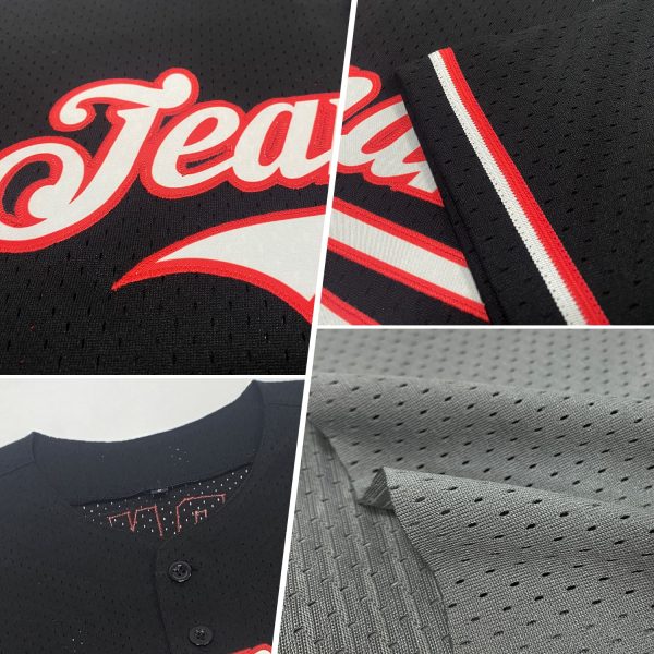 Custom Gray Black Crimson-Cream Mesh Authentic Throwback Baseball Jersey - Image 2