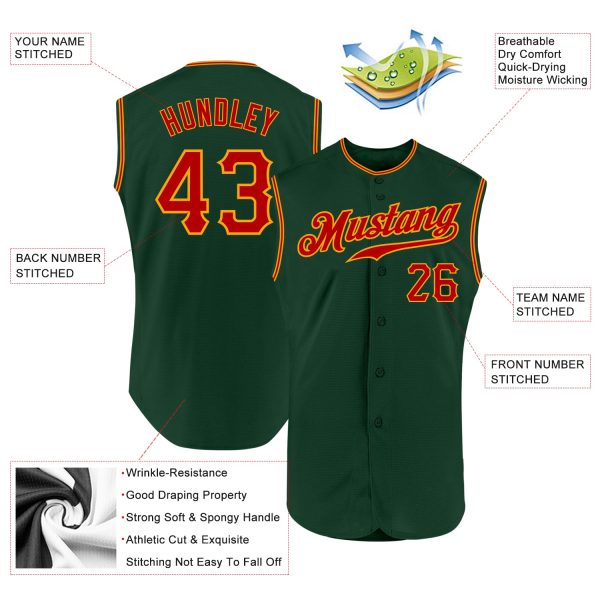 Custom Green Red-Gold Authentic Sleeveless Baseball Jersey - Image 2