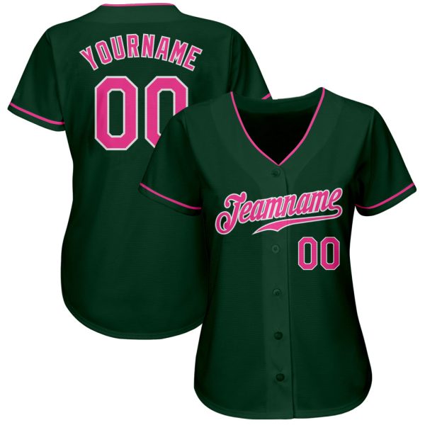 Custom Green Pink-White Authentic Baseball Jersey - Image 2