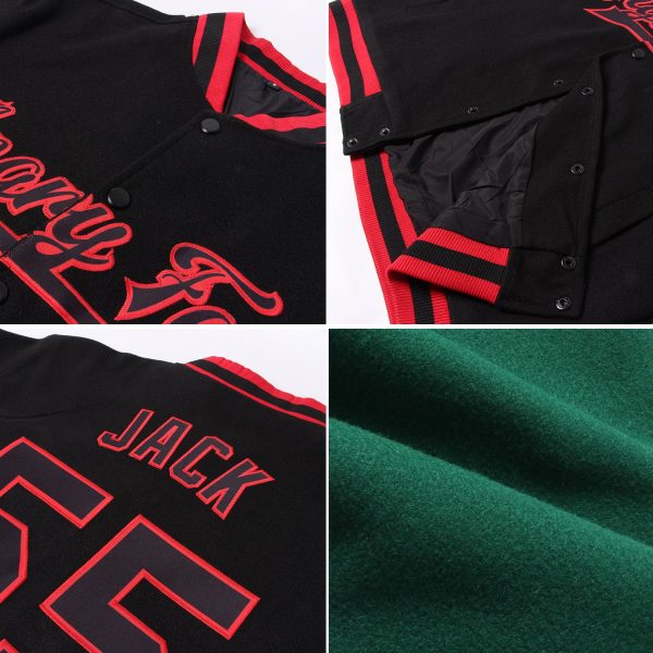 Custom Kelly Green Navy-White Bomber Full-Snap Varsity Letterman Two Tone Jacket - Image 2