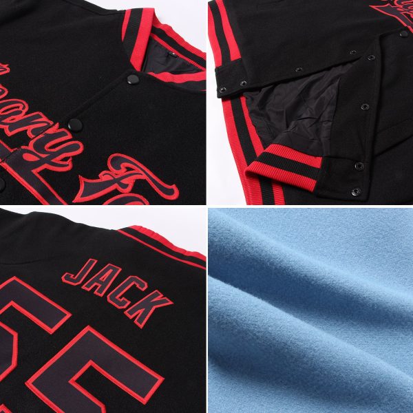 Custom Light Blue Orange-Royal Bomber Full-Snap Varsity Letterman Jacket - Image 2