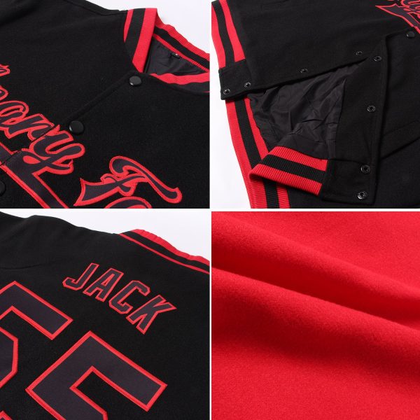 Custom Red Royal-Gray Bomber Full-Snap Varsity Letterman Split Fashion Jacket - Image 2