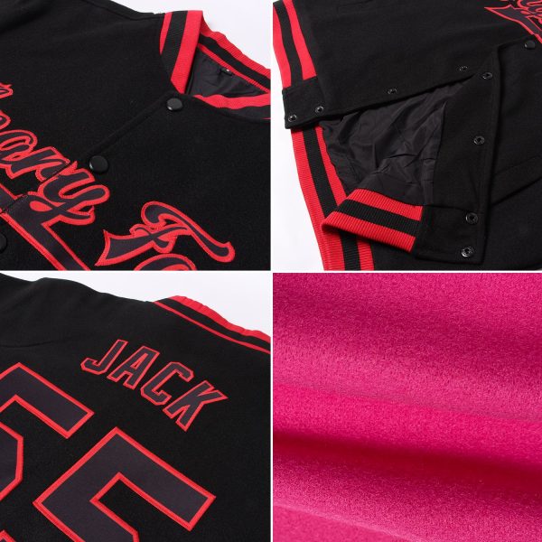 Custom Pink White-Kelly Green Bomber Full-Snap Varsity Letterman Jacket - Image 2