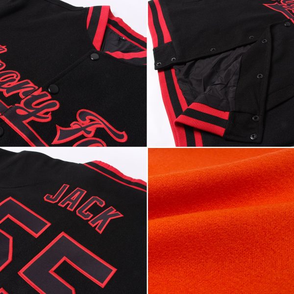Custom Orange Vintage USA Flag Black-Cream Bomber Full-Snap Varsity Letterman Jacket - Image 2