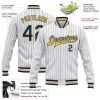 Custom White Royal Pinstripe Yellow Bomber Full-Snap Varsity Letterman Jacket - Image 3