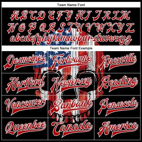Custom Black Red-White Skull With American Flag 3D Bomber Full-Snap Varsity Letterman Jacket - Image 4