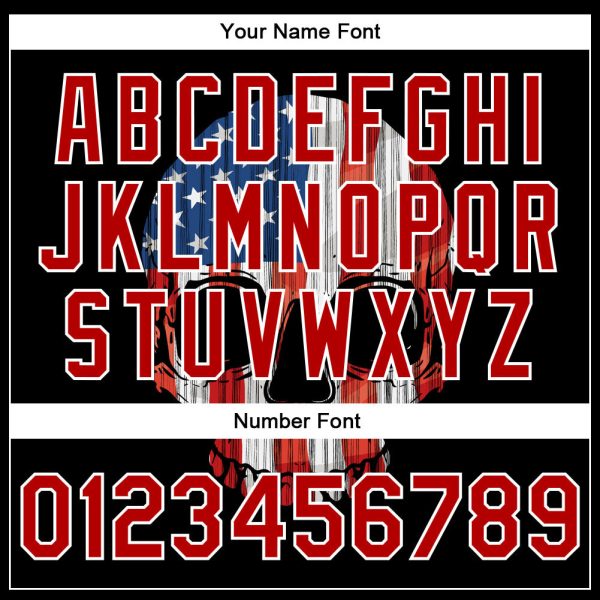Custom Black Red-White Skull With American Flag 3D Bomber Full-Snap Varsity Letterman Jacket - Image 5