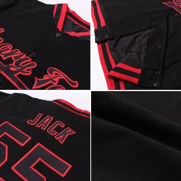 Custom Black Cream-Red Bomber Full-Snap Varsity Letterman Two Tone Jacket - Image 2
