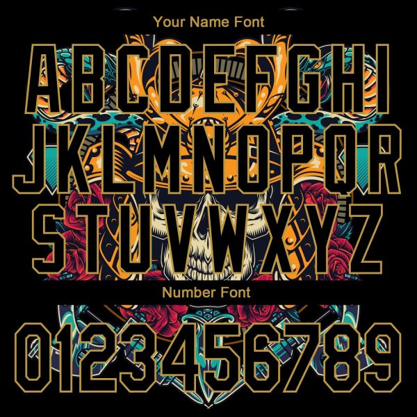 Custom Black Old Gold Skull Fashion 3D Bomber Full-Snap Varsity Letterman Jacket - Image 5
